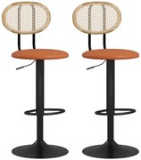 HOMCOM Conjunto de 2 Bancos de Bar Cadeiras de Bar Altura Ajustável com Encosto em Vime e Apoio para Os Pés Marrom | Aosom Portugal