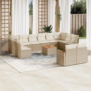 vidaXL 13 pcs conjunto de sofás p/ jardim com almofadões vime PE bege