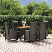 vidaXL 7 pcs conjunto de jantar p/ jardim c/ almofadões vime PE preto