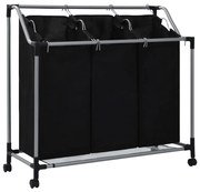 vidaXL Separador de roupa suja com 3 sacos aço preto