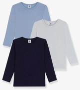 Lote de 3 camisolas PETIT BATEAU em algodão liso de manga comprida, para criança azul