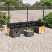 vidaXL 8 pcs conjunto sofás de jardim com almofadões vime PE preto