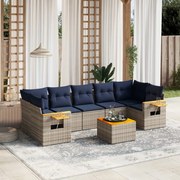 vidaXL 8 pcs conjunto sofás p/ jardim c/ almofadões vime PE cinzento