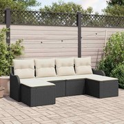 vidaXL Conjunto de Sofás de Jardim da com 6 Peças e Almofadas em Rattan Sintético Preto.