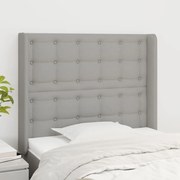 vidaXL Cabeceira de cama c/ abas tecido 83x16x118/128cm cinzento-claro