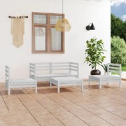 5 pcs conjunto lounge de jardim pinho maciço branco