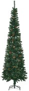 HOMCOM Árvore de Natal Artificial 225 cm com 706 Ramos Árvore de Natal Slim com 56 Pinhas Base Dobrável Ø58x225 cm Verde | Aosom Portugal