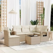 vidaXL 6 pcs conjunto de sofás p/ jardim com almofadões vime PE bege