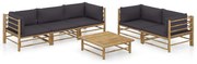 6 pcs conj. lounge jardim em bambu c/ almofadões cinza-escuro