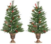 HOMCOM Conjunto de 2 Árvores de Natal Artificial 90cm com Vaso Ignífugo com 110 Ramos 70 Bagas 8 Pinhas e Folhas de PVC Verde