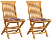 vidaXL Cadeiras de jardim c/ almofadões xadrez vermelho 2 pcs teca