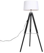 Candeeiro de pé tripé preto com cúpula 45cm linho branco Industrial,Retro