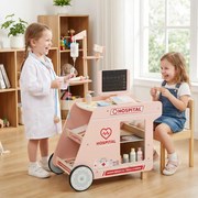 Kit médico de madeira para crianças com carrinho e máquina de tomografia computadorizada Estetoscópio Centro de atividades móvel Brinquedo para crianç