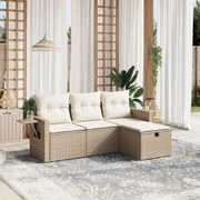 vidaXL 4 pcs conjunto de sofás para jardim c/ almofadões vime PE bege