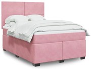 vidaXL Cama com molas/colchão 140x190 cm veludo rosa