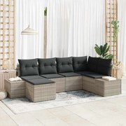 vidaXL Conjunto de sofá de jardim com 6 peças e almofadas cinza claro em rattan