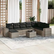 vidaXL 9 pcs conj. sofás jardim com almofadões vime PE cinzento-claro