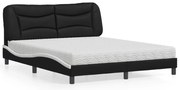 vidaXL Cama com colchão Hvar 160x200 cm couro artificial preto e branco