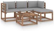 5 pcs conjunto lounge p/ jardim c/ almofadões cinzentos