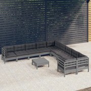 vidaXL 11 pcs conjunto lounge de jardim c/ almofadões pinho cinza