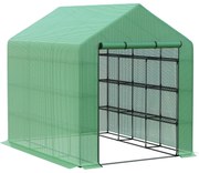 Outsunny Estufa de Jardim Estufa de Exterior com Prateleiras de 4 Níveis Porta com Fecho de Correr e Estrutura de Aço 244x180x210 cm Verde | Aosom Portugal