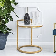 MESA DE APOIO REDONDA EM MÁRMORE 40X43X50 CM DOURADO E BRANCO