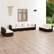 8 pcs conjunto lounge jardim c/ almofadões vime PE castanho