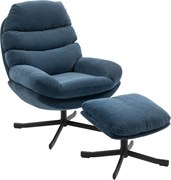 HOMCOM Poltrona Relax com Pufe Poltrona Lounge em tecido chenille Poltrona de TV moderna 78 x 93 x 100 cm Azul | Aosom Portugal