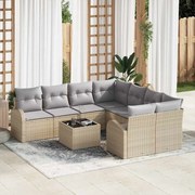 vidaXL Conjunto de Sofá de Jardim de 9 Peças com Almofadas Bege em Rattan Sintético