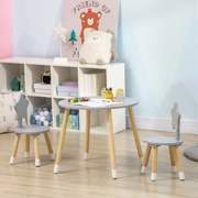 Conjunto de Mesa e 2 Cadeiras de Madeira para Crianças com Mesa Redonda Ø59x50cm e Cadeiras Ø28x51 Mobiliário Infantil para Sala de Jogos Quarto Cinza