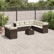 vidaXL 10 pcs conj. sofás jardim com almofadões vime PE castanho