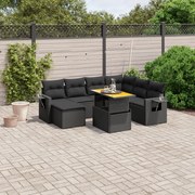 vidaXL 8 pcs conjunto sofás de jardim com almofadões vime PE preto