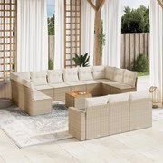 vidaXL 14 pcs conjunto de sofás p/ jardim com almofadões vime PE bege