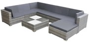 8 pcs conjunto lounge de jardim c/ almofadões vime PE cinzento