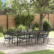 vidaXL Conjunto de jantar de jardim com 9 peças e almofadas de rattan sintético preto.