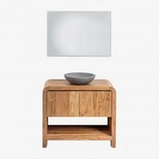 Conjunto De Móvel De Casa De Banho Em Madeira De Acácia Vacry Castanho Acácia & Cimento Cinzento Redondo Ø40 Cm Tarsis - Sklum