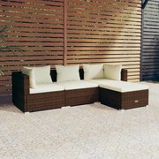 vidaXL 4 pcs conjunto lounge jardim c/ almofadões vime PE castanho