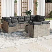 vidaXL 10 pcs conjunto sofás de jardim c/ almofadões vime PE cinzento