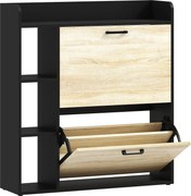 HOMCOM Sapateira Estreita com 3 Prateleiras Laterais e Prateleiras Ajustáveis para 15 Pares de Sapatos 83x24x90,5 cm Madeira e Preto | Aosom Portugal