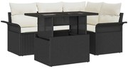 vidaXL Conjunto de sofá de jardim com 5 peças da , com almofadas, em rattan sintético preto.