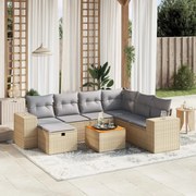 vidaXL 8 pcs conj. sofás jardim c/ almofadões vime PE bege misturado