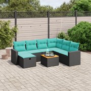 vidaXL 8 pcs conjunto de sofás p/ jardim c/ almofadões vime PE preto