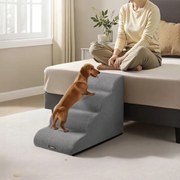 Escada para cães 72 x 40 x 50 cm com revestimento antiderrapante e 4 degraus cinza