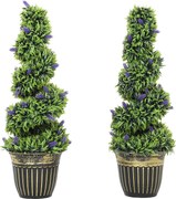 HOMCOM Conjunto 2 Plantas Artificiais em Espiral em PE de 90 cm com Vaso Incluído, Verde e Azul | Aosom Portugal