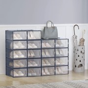 Conjunto de 18 caixas para sapatos em plástico 33,5 x 23,2 x 14,3 cm azul + transparente