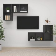 vidaXL Armários de parede para TV 4 pcs derivados de madeira cinzento