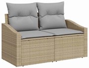 vidaXL Sofá de Jardim para 2 pessoas com almofadas bege de rattan sintético