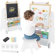 Cavalete de mesa infantil com quadro branco magnético e quadro negro, cavalete de arte com altura ajustável, verde