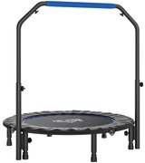 HOMCOM Trampolim Fitness Ø114 Trampolim Dobrável com Pega Ajustável em 4 Níveis Estrutura de Aço Azul | Aosom Portugal