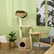 Arranhador para gatos, para trepar, arranhador para gatos, altura 119 cm, colunas reforçadas com nicho, rede e 2 bolas suspensas